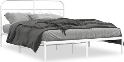 Produktbild von vidaXL Bettgestell mit Kopfteil Metall Weiß 135x190 cm