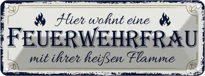 Produktbild von vianmo Blechschild 10x27 cm Hier wohnt eine Feuerwehrfrau Spruch Zitat