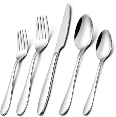 Produktbild von Ibenzoa® 60-teiliges Besteckset aus Edelstahl für 12 Personen, silberfarben, spiegelpoliertes modernes Design, & spülmaschinenfest