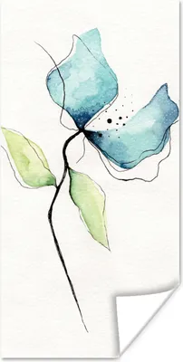 Produktbild von MuchoWow® Poster Blumen - Aquarell - Blau 60x120 cm - Wandschmuck