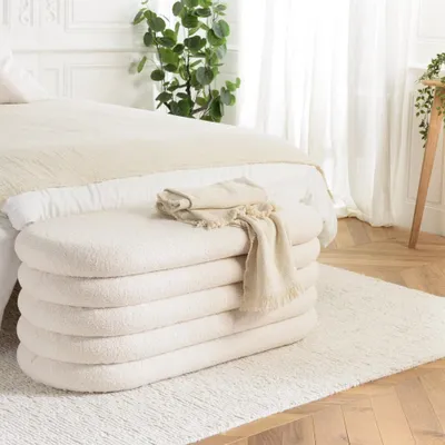 Image de LEOPOLD - Banquette en tissu bouclette écru avec rangement LEOPOLD