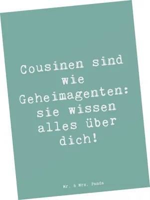 Produktbild von Mr. & Mrs. Panda Postkarte Spruch Cousinen Geheimagenten - Meeresbrise - Geschenk, einzelkarte, Cousine, persönliche Erinnerungen, Postkarten, Lächeln, Dankeschön, Wissen