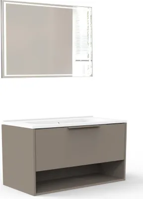 Produktbild von Fackelmann B.Paris 3-teiliges Möbel-Set Modernes Design in Cubanit Grau für dein Badezimmer mit Mineralgussbecken, Spiegelschrank und Unterschrank, 90,5 cm