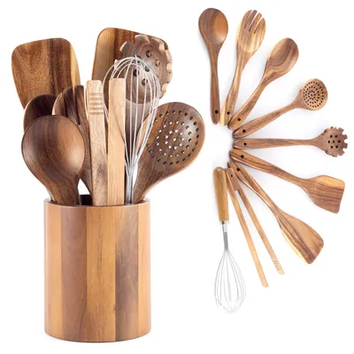 Produktbild von Hanseküche Küchenhelfer-Set aus Holz - Grillzange, Schneebesen, Pfannenwender, Holzlöffel und Nudelschöpfer (9er Set)