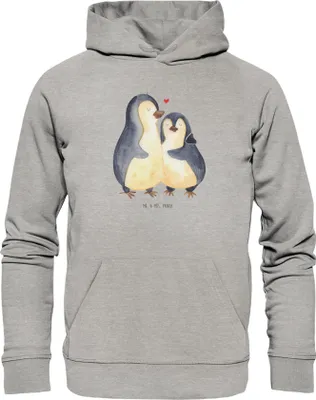 Produktbild von Mr. & Mrs. Panda Nachhaltiger Hoodie Pinguin umarmen Größe XL - Heather Grey - Geschenk, Statement-Hoodie, Hoody, Liebe, Kapuzenpullover, Paar, Hochzeitstag, Pullover