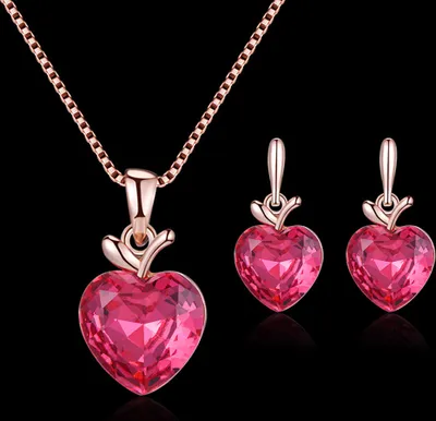 Produktbild von Herzförmiges Strass-Anhänger-Halsketten-Ohrstecker-Ohrring-Frauen-Schmuckset