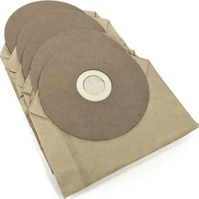 A stack of brown paper vacuum cleaner bags with a white circular opening.