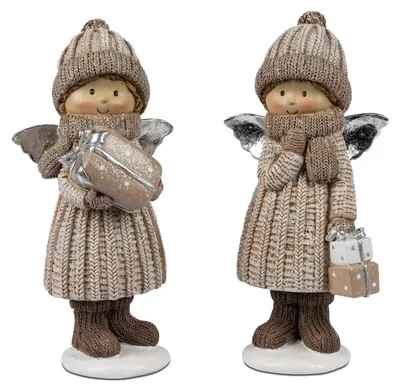 Produktbild von 2er Set Dekofiguren Winterengel mit Geschenken H. 23cm aus Kunststein Formano