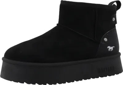 A black boot with a platform sole.