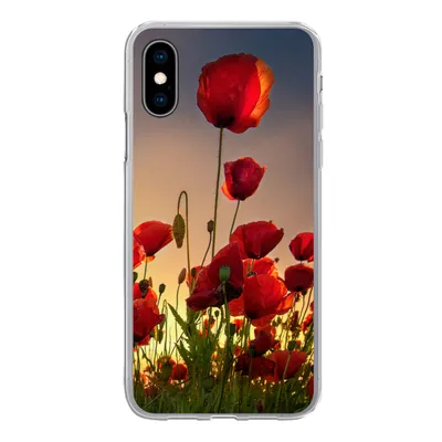 Produktbild von MuchoWow® Handyhülle Schutzhülle Hülle für iPhone X Bunter Himmel über einem Mohnblumenfeld in Dänemark Silikon Softcase Handy Hülle - Handyhülle