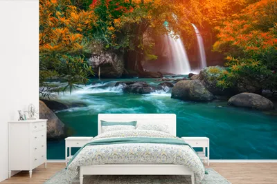 Produktbild von MuchoWow® Fototapete für Wohnzimmer oder Schlafzimmer Wandtapete Vinyl Motivtapete Wasserfälle im Herbst im Na Haew National Park in Thailand - 330x220 cm - Fototapeten