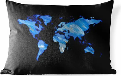 Produktbild von MuchoWow® Outdoor Kissen - Weltkarte - Schwarz - Aquarell - 50x30 cm - Wetterfest - Lounge Kissen - Sofa kissen - Wohnzimmer Dekoration