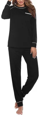 Produktbild von Damenschlafanzug Nachtwäsche Pyjama - Langer Baumwoll-Schlafanzug - Langarm - Rundhals - Größe S bis XXL