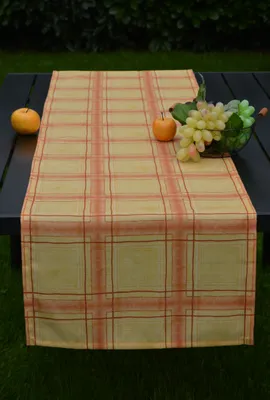 Produktbild von Tischläufer im Landhaus -Look Leinenoptik 45 x 180 cm Kariert Gelb/Terrakotta
