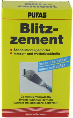 A yellow box of PUFAS Blitz-zement, a type of cement.