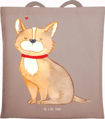 Produktbild von Mr. & Mrs. Panda Tote Bag Hund Glück - Braun Pastell - Geschenk, Herz, Schultasche, Einkaufstüte, Beutel, Sprüche, Corgie, Tasche, Liebe, Shopping, Spruch