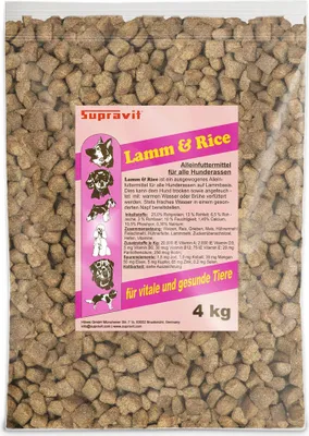 Produktbild von Supravit Hundefutter trocken 4kg | Schmackhaftes Trockenfutter Hund mit Lamm & Reis | Mit hochwertigen Proteinen | gut verträglich