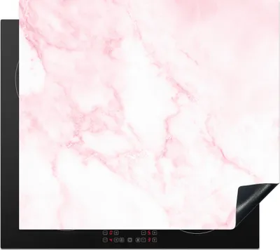 Produktbild von KitchenYeah© Herdabdeckplatte Marmor - Weiß - Rosa - Chic - Marmoroptik , 59x51cm, Küche Deko, Glaskeramikkochfeld Herdabdeckung, Abdeckplatte fùr Kochfeld