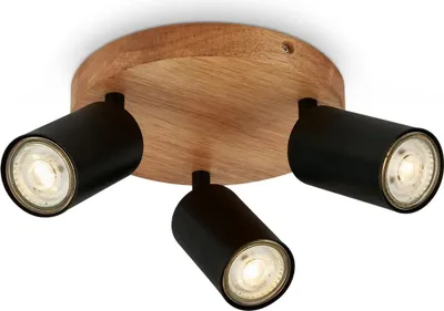 Image de Lampe de plafond Plafonnier vintage industriel 3xGU10 9W noir bois Briloner