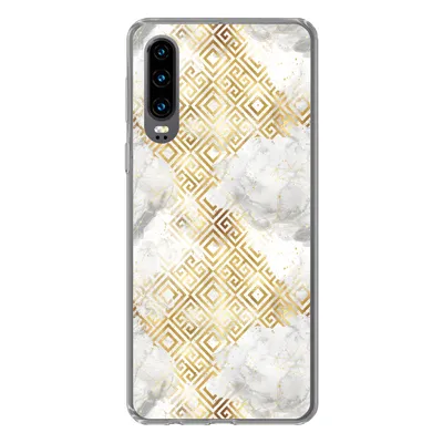 Produktbild von MuchoWow® Handyhülle Schutzhülle Hülle für Huawei P30 Gold - Marmor - Muster - Geometrie Silikon Softcase Handy Hülle - Kartenbesitzer