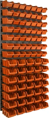 Produktbild von 81 stck. Box Lagersystem Wandregal 58 x 117cm Stapelboxen Schüttenregal Sichtlagerkästen Extra Starke Wandplatten Regal Erweiterbar Werkstattregal Lagerregal Werkstattwandregal Steckregal