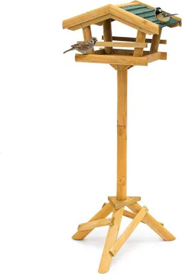 Image de Mangeoire à oiseaux sur pied 100 x 37 x 43 cm - Mangeoire en bois sur pied pour oiseaux de jardin - Décoration naturelle de jardin Mangeoire à oiseaux sur poteau