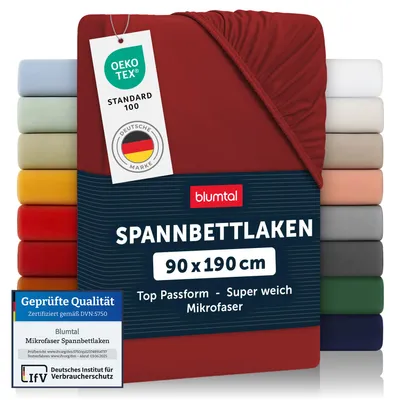 Produktbild von Blumtal Spannbettlaken 90x190 cm – Atmungsaktives Mikrofaser Bettlaken in Aurora Red – Weiches Spannbetttuch für besten Schlafkomfort