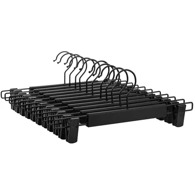 Produktbild von SONGMICS Hosenbügel, 12er Set, Kleiderbügel, gut belastbar, mit Clips, Rockbügel aus Premium-Kunststoff, platzsparend, um 360° drehbarer Haken, 35 cm lang, schwarz CRP02BK12