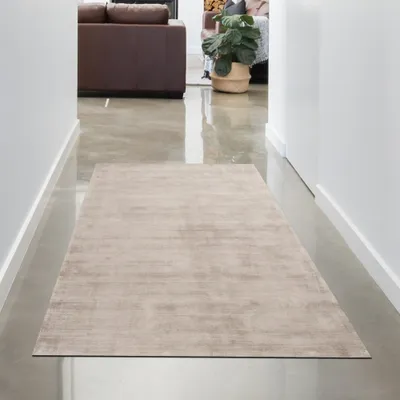 Image de Tapis de salon de qualité, fabriqué à la main, sans motif, couleur beige - Dimensions : 80 x 150 cm
