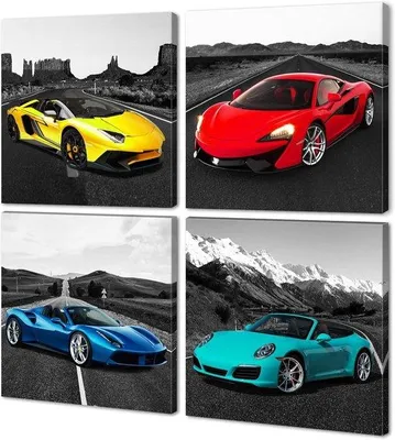 Produktbild von Auto Poster Set - Wanddekoration - Set von 4 - 12x12 Zoll - Schwarz-Weiß