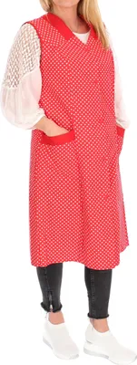 Produktbild von Damenkittel Kittel Schürze Hauskleid ohne Arm Baumwolle rot o. blau weiße Punkte, Farbe:rot, Größe:60