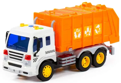 Produktbild von Müllwagen LKW Kinder Spielzeug CITY orange Schwungrad Fahrzeug mit Licht Sound
