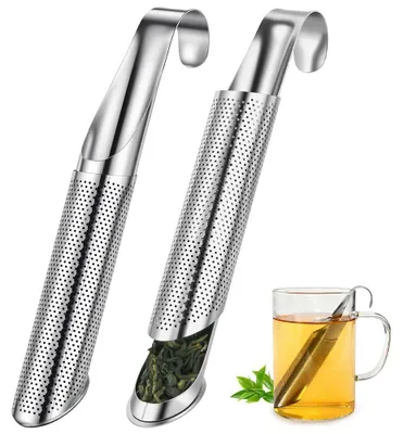 Productafbeelding van RVS theefilter - 2 stuks fijnmazig theezeef met haakhandvat - voor losse thee - 2 stuks