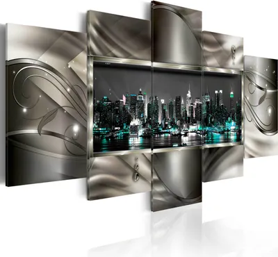 Produktbild von Modernes Wandbild c-A-0069-b-o (150x75) - 5 Teilig Bilder Fotografie auf Vlies Leinwand Foto Bild Dekoration Wand Bilder Kunstdruck ABSTRAKT NEW YORK NYC STADT NACHT PANORAMA