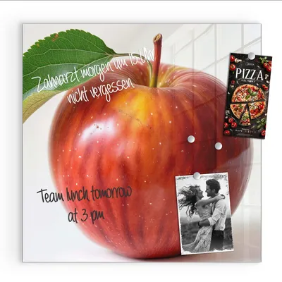 Produktbild von Magnettafel 30x30cm Pinnwand Whiteboard beschreibbar - Roter Apfel Mit Blatt