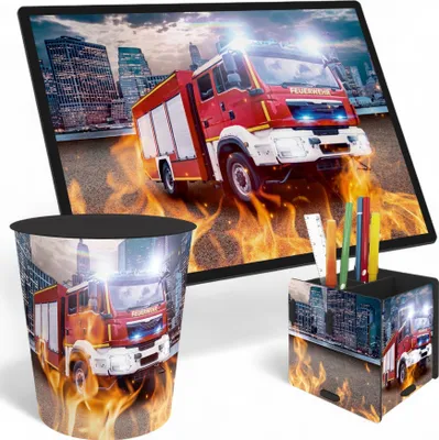 Produktbild von itenga Schreibtischunterlage V1 mit Papierkorb und Stifteköcher eckig FEUERWEHR