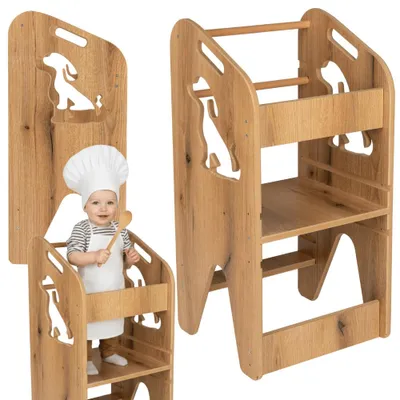 Zdjęcie produktu dla Pomocnik kuchenny VERK.design 80cm zabudowany kitchen helper podest stołek dla dzieci brązowy piesek