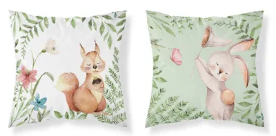 Immagine prodotto di Federa, federa per bambini 100% cotone 40x40cm 0032b Scoiattolo e coniglio
