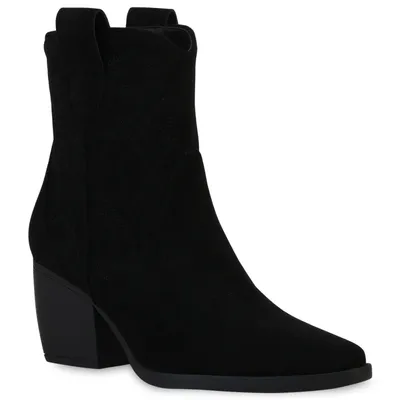 VAN HILL Damen Stiefeletten Cowboy Boots Trichterabsatz