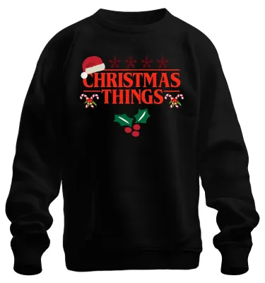 Produktbild von CHRISTMAS THINGS Santa Hut Stranger Demogorgon Weihnachten Sweatshirt Pullover, Schwarz, XXL