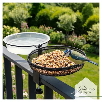 Image de Distributeur de graines pour oiseaux, 2 en 1, support en métal pour balcon, idéal pour les balcons