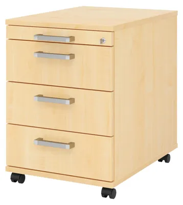 Produktbild von bümö office Rollcontainer - 3 Materialschubladen - Nachbildung Ahorn, Griff: Chromgriff (Metall)