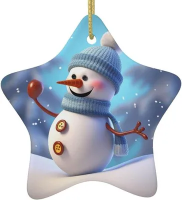 Productafbeelding van Kerstboom Ornament - Sneeuwpop Decoratie - Feestelijke Aankleding - Dubbelzijdig Patroon - 8 cm Diameter - Wit