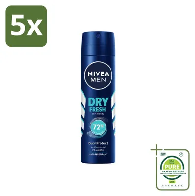 Immagine prodotto di 5 flaconi di deodorante spray NIVEA MEN Dry Fresh - 150 ml - confezione grande - 5 pezzi