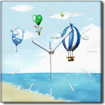 Produktbild von Coloray Uhr auf Leinwand 30x30 cm Wand Uhr Dekoration Wohnzimmer Segeltuch weiße Zeiger -Meeresschiff-Ballons.