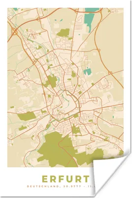 Produktbild von MuchoWow® Poster Karte - Erfurt - Jahrgang - Karte 80x120 cm - Papierdruck