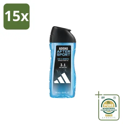 Obrázek produktu pro 15 kusů sprchového gelu a šamponu 2 v 1 Adidas After Sport - 250 ml - balení