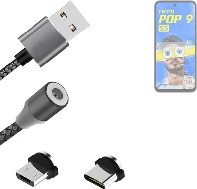 Produktbild von K-S-Trade Hochwertiges Magnet-Lade-kabel Sync-Kabel Daten-Kabel kompatibel mit Tecno Pop 9 mit USB-Typ-C-Anschluss und Micro-USB-Anschluss 2A bis zu