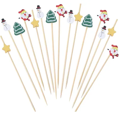 Immagine prodotto di Spiedini natalizi per cocktail, 100 pezzi, in legno, ideali per finger food e buffet, lunghezza 13 cm