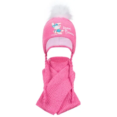 Produktbild von Strickmütze Baby Mädchen Winterset Bommelmütze+Schal, Rosa